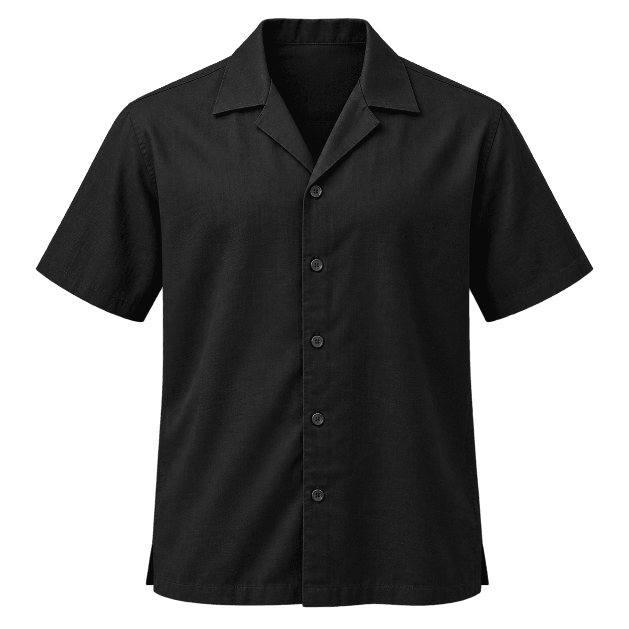 Camisa Camp Negra, vista frontal sobre fondo neutro