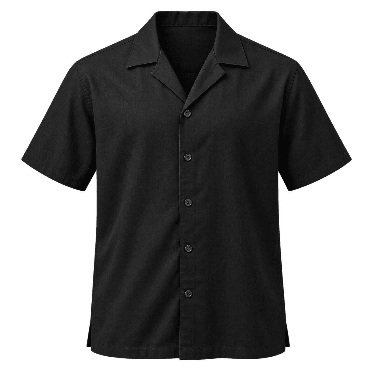 Camisa Camp Negra, vista frontal sobre fondo neutro